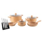 Batería de Cocina Gravina Mármol Caramelo con Juego De Cuchillos