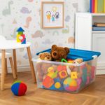 Caja Plástica Transparente con Tapa Azul  65 L