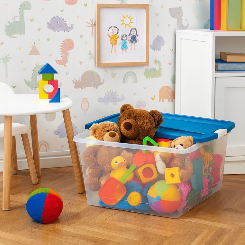 Caja Plástica Transparente con Tapa Azul  65 L