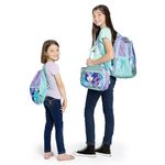 Mochila Escolar Celeste y Lila con Diseño de Fantasía