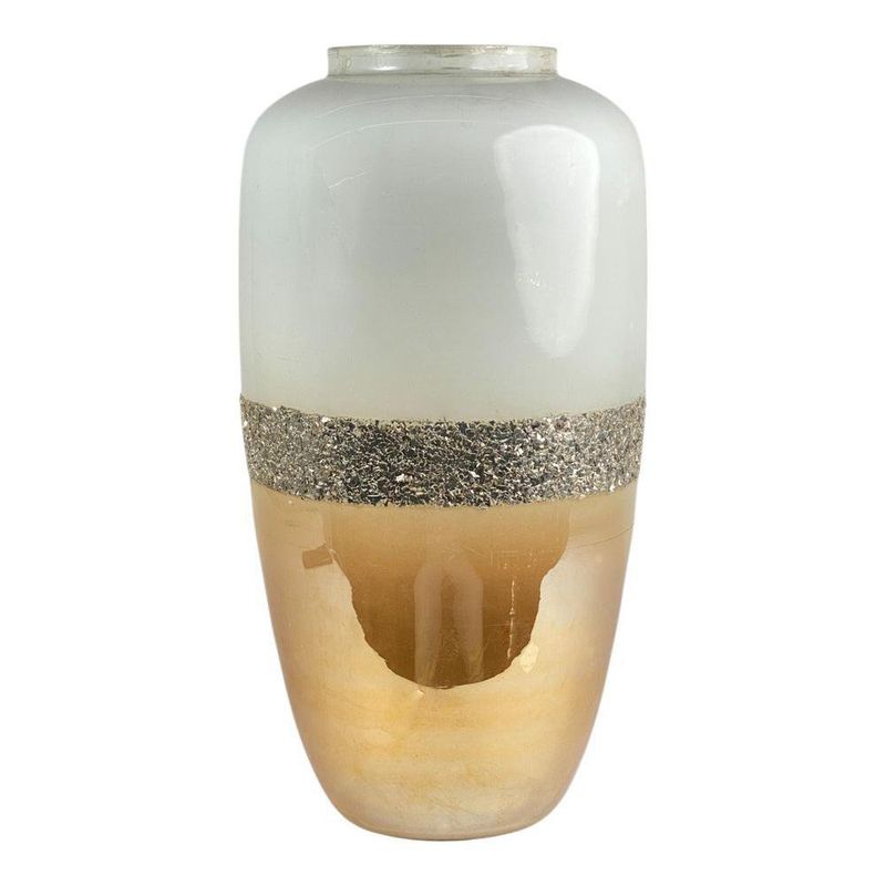 Florero Bajo de Vidrio Moderno con Detalle Dorado Texturizado