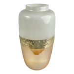 Florero Bajo de Vidrio Moderno con Detalle Dorado Texturizado