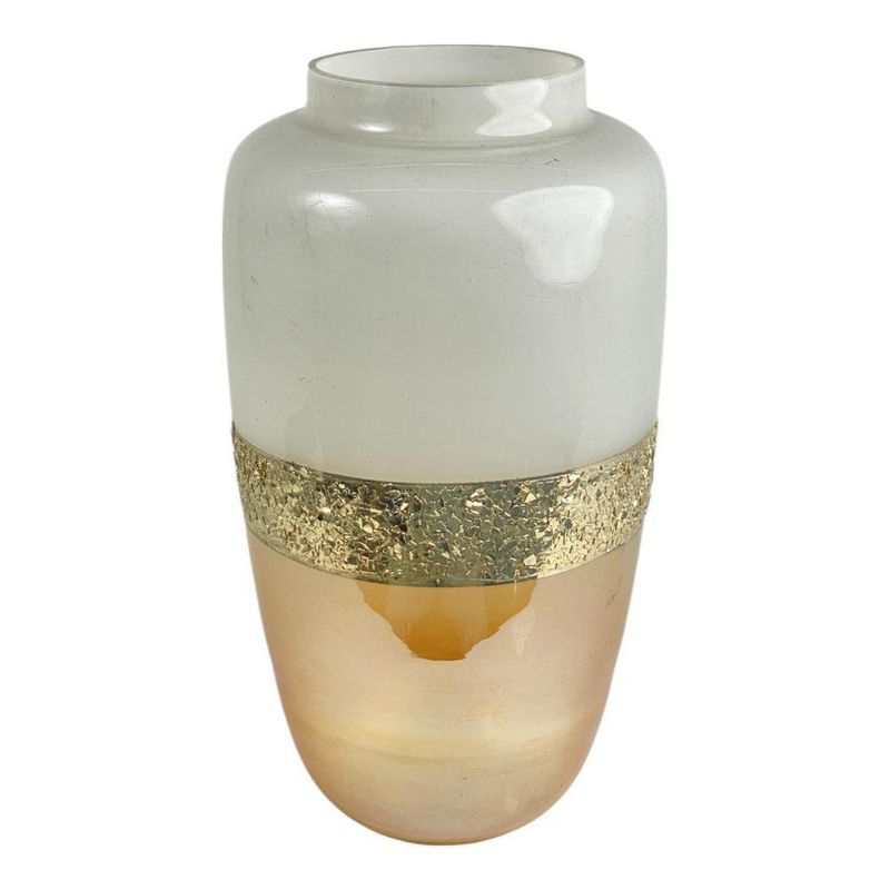 Florero Bajo de Vidrio Moderno con Detalle Dorado Texturizado