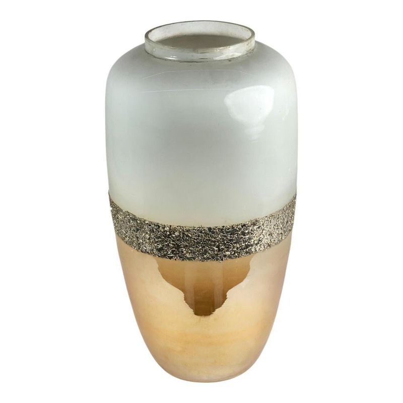 Florero Bajo de Vidrio Moderno con Detalle Dorado Texturizado