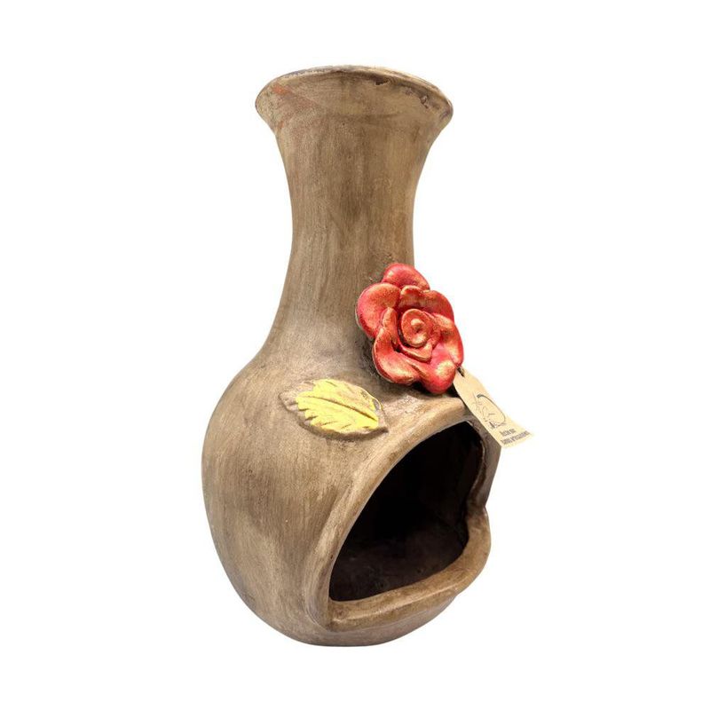 Chimenea de Barro Flor Roja Hecha a Mano