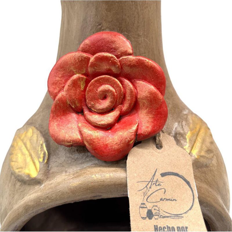 Chimenea de Barro Flor Roja Hecha a Mano