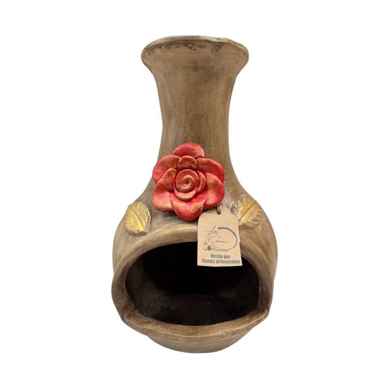 Chimenea de Barro Flor Roja Hecha a Mano