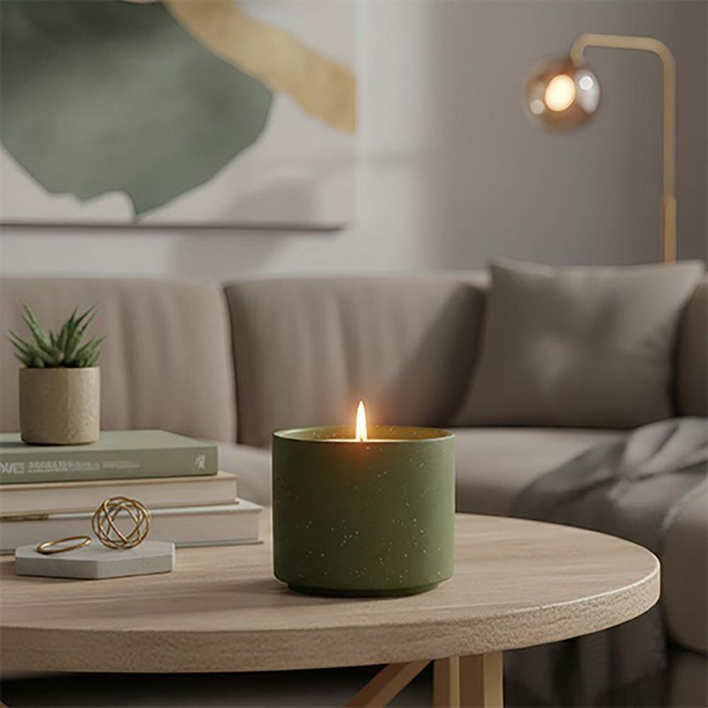 Vela Decorativa con Base de Cerámica Verde