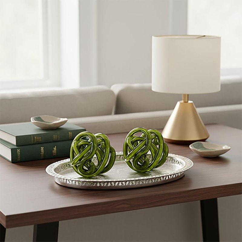Bola Decorativa de Vidrio Verde Grande con Diseño de Nudo