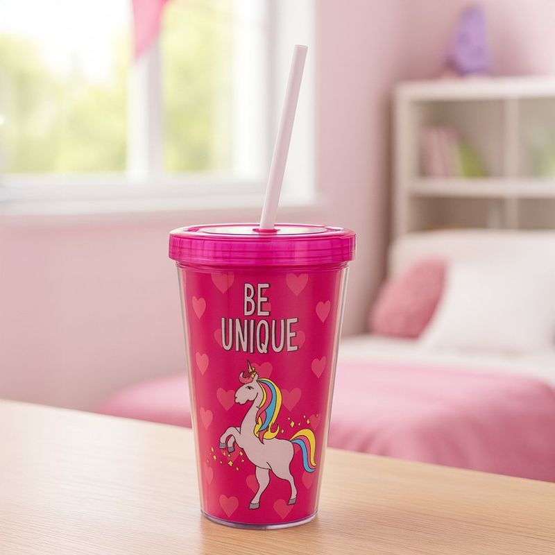 Vaso con Pajilla Unicornio 550 Ml