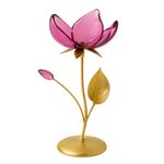 Portavela Pequeña de Flores Rosa y Dorado