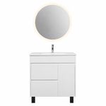 Vanity de Piso de MDF con Lavamanos de Cerámica Integrado Color Blanco 80x72 Cm