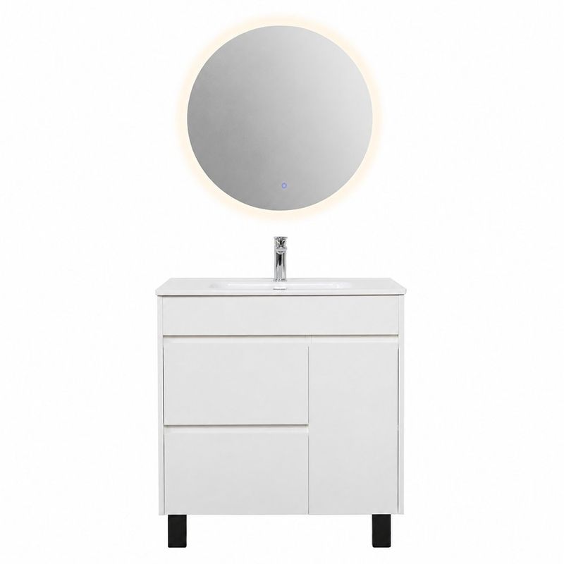Vanity de Piso de MDF con Lavamanos de Cerámica Integrado Color Blanco 80x72 Cm