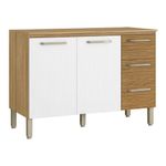 Gabinete Base Cenizo para Cocina de 120 cm con 3 Gavetas y Estantes Abiertos