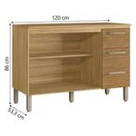 Gabinete Base Cenizo para Cocina de 120 cm con 3 Gavetas y Estantes Abiertos