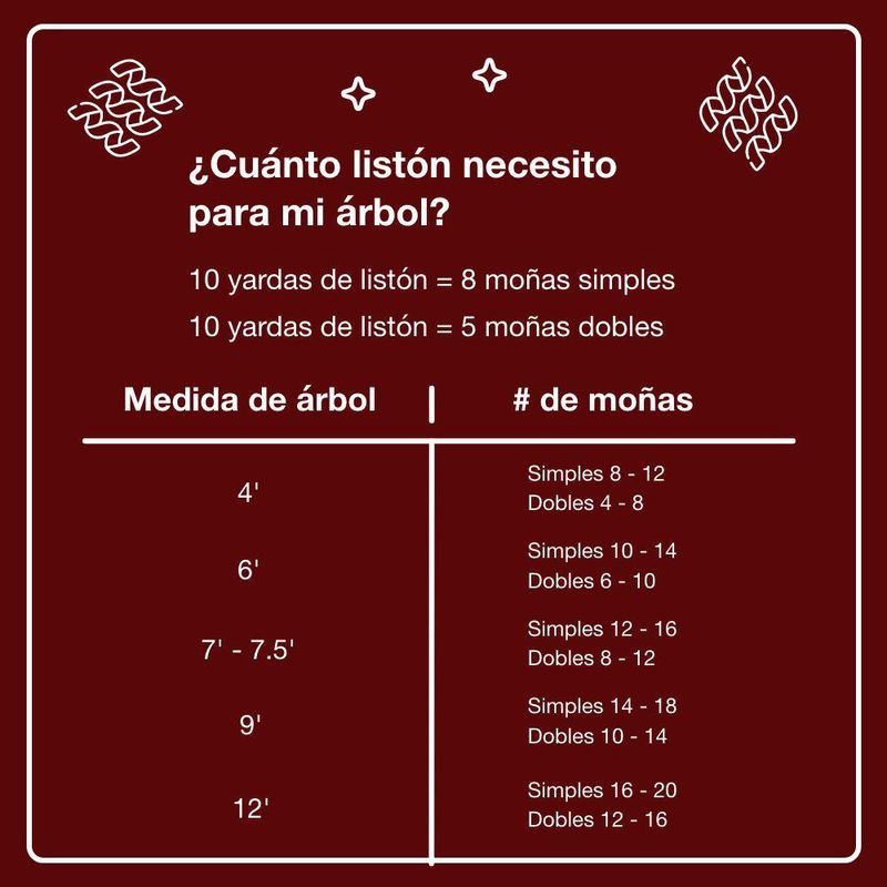 Listón Navideño con Árboles Dorados de 2.5 plg x 10 yardas Color Rojo