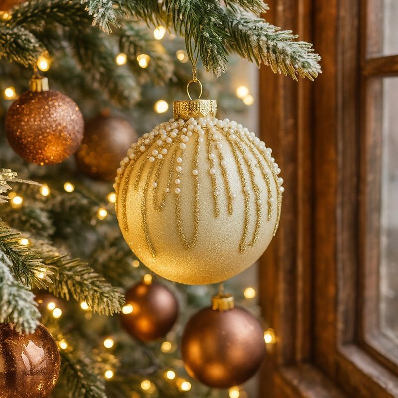 Bomba Navideña Decorada con Perlas 8 cm Color Dorado