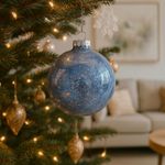 Esfera Navideña Azul con Brillo Tornasolado