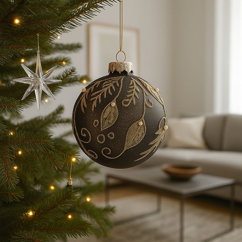 Bomba Navideña 8 cm Color Café con Detalles Dorados