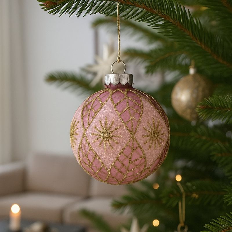 Esfera Navideña Rosa con Detalles Dorados