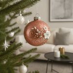 Esfera Rosa con Flores en Relieve y Perlas