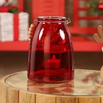 Portavelas de Vidrio Rojo con Asa Decorativa