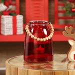 Portavelas de Vidrio Rojo con Asa Decorativa