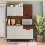 Kit de Mueble Cocina Génova con 6 Puertas y 1 Gaveta Color Blanco y Nogal