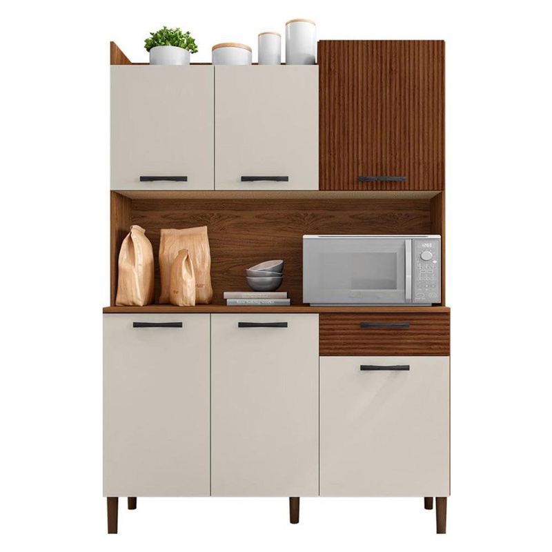 Kit de Mueble Cocina Génova con 6 Puertas y 1 Gaveta Color Blanco y Nogal