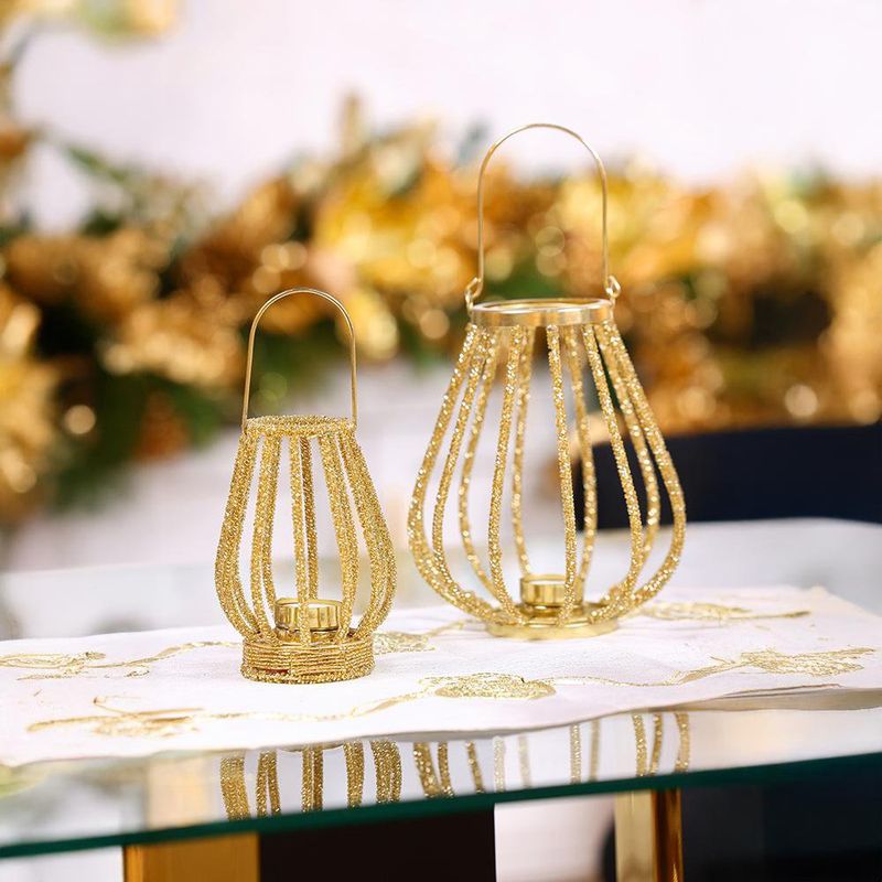 Linterna Decorativa Dorada de Vidrio Pequeño