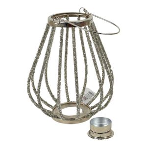 Linterna Decorativa Plateada de Vidrio Mediano