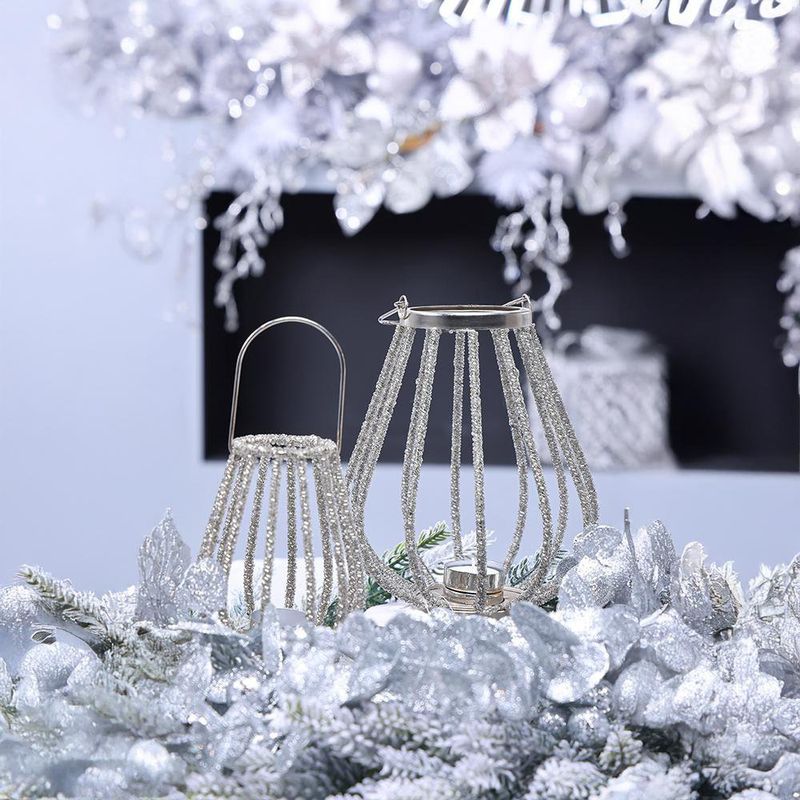 Linterna Decorativa Plateada de Vidrio Mediano