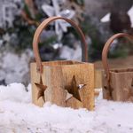 Linterna de Madera en Cubo con Estrella Troquelada Pequeña
