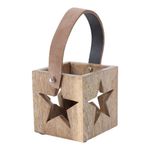 Linterna de Madera en Cubo con Estrella Troquelada Pequeña