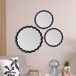 Set de Espejos Decorativos Redondos Marco Ondulado Negro 3 Pzas