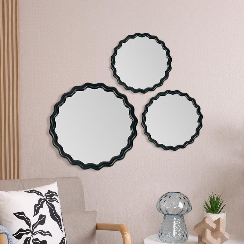 Set de Espejos Decorativos Redondos Marco Ondulado Negro 3 Pzas