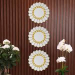 Set de 3 Espejos de Pared Redondos 25 cm Diseño Floral Dorado