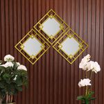 Set de Espejos Decorativos Cuadrados Marco Dorado 3 Pzas
