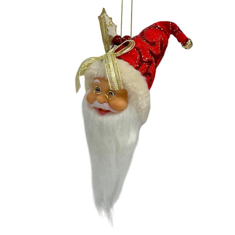 Adorno Colgante de Cabeza de Santa Claus con Gorro y Moño Dorado