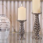 Portavela Plateado Alto De Diseño Torneado Fino