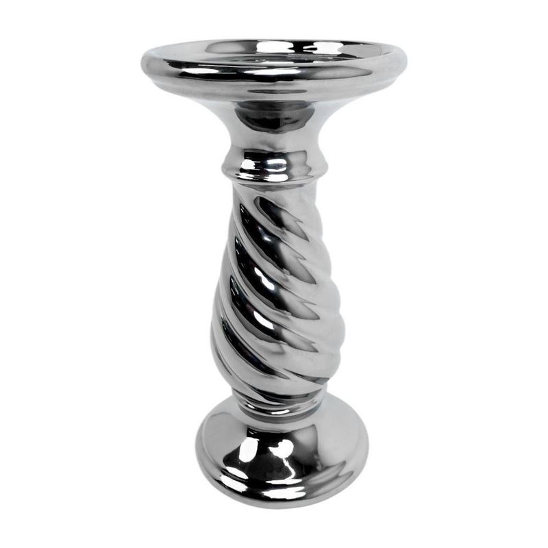 Portavela Plateado Alto De Diseño Torneado Fino