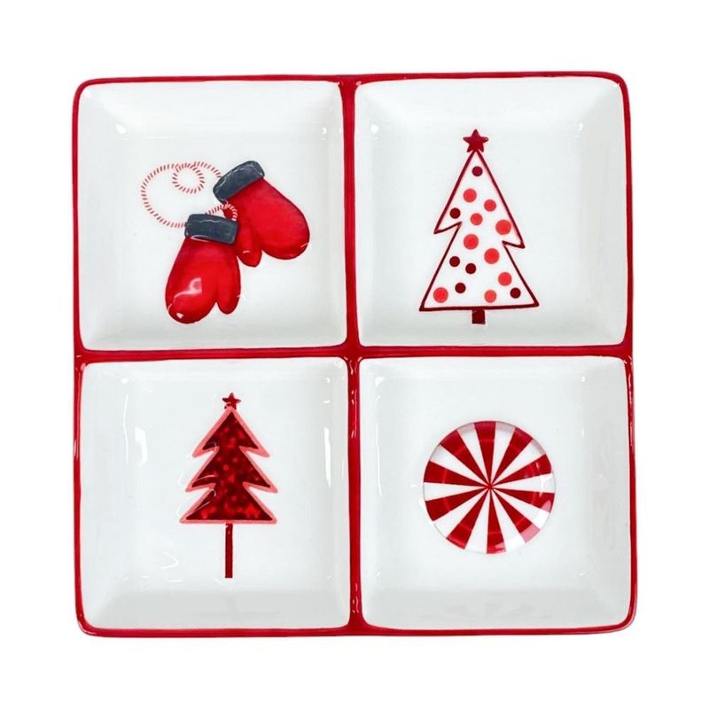 Bandeja para Botanas Navideña de 4 Divisiones