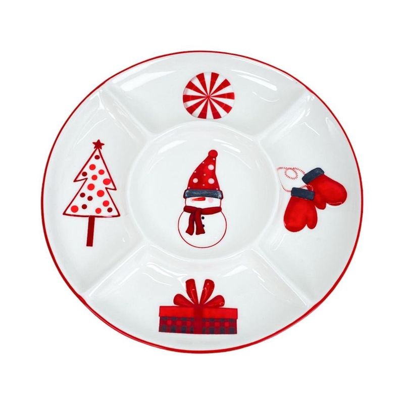 Bandeja para Botanas Navideña de 5 Divisiones Diseño Muñeco de Nieve
