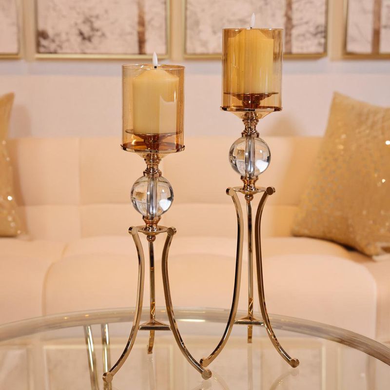 Portavela Dorado Con Esfera Y Patas Altas