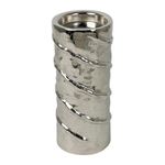 Portavela Cilíndrico Plateado Con Textura Espiral