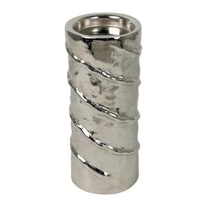 Portavela Cilíndrico Plateado Con Textura Espiral