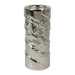 Portavela Cilíndrico Plateado Con Textura Espiral