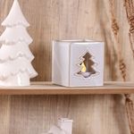 Portavela Blanco Con Forma Cuadrada y Diseño de Árbol