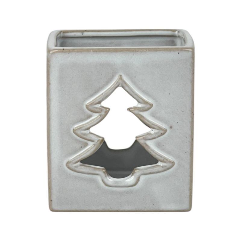 Portavela Blanco Con Forma Cuadrada y Diseño de Árbol