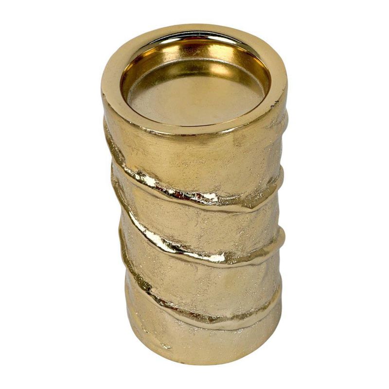 Portavela Cilíndrico Dorado Con Relieve Espiral
